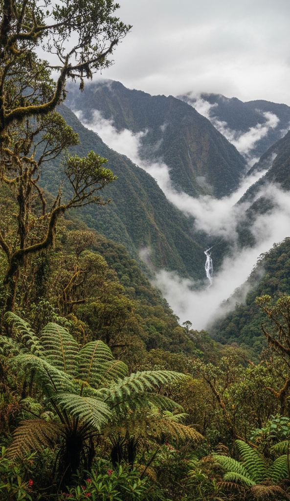 Cloud forest on a steep eastern slope where the range drops toward lowland
